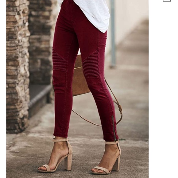 ShopEvelynne Pants - #12 Burgundy stretch Motto jeggings with zipper Trim